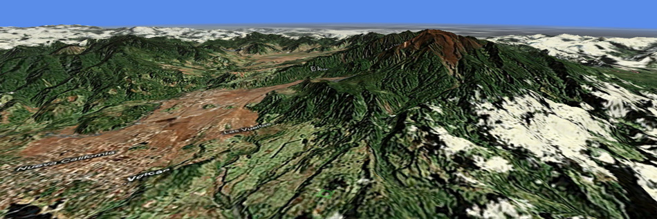 A 3-D image of Volcan Baru, showing the area around Volcan Pacifica.